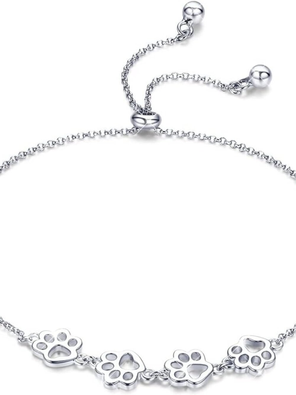 925 Sterling Silver Cat Dog Paw Print Charm Bracelet for Women
